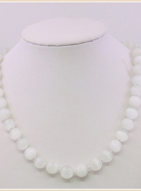 10mm圆珠天然绿蓝白猫眼石项链 手工编织项饰DIY锁骨链配方向盘扣