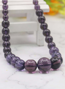 6-14mm叠珠圆珠微透紫水晶玉髓项链 天然玉石项饰配延长链龙虾扣