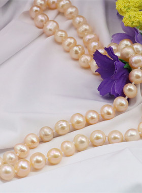 油菜花淡水珍珠近圆女粉色项链