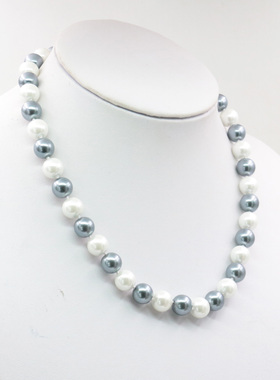 油菜花珍珠圆珠白灰女双色项链