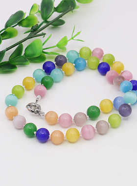 圆珠项链油菜花猫眼石天然圆珠女