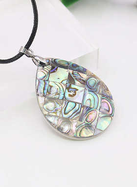 天然项链油菜花贝壳幻彩女水滴黑