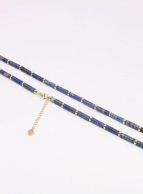 5X14mm竹节形蓝纹石项链 DIY手工串天然玉石项饰送妈妈女友礼物