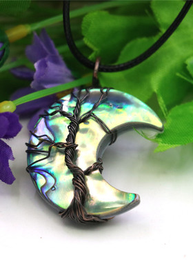 手作风编织缠绕月牙幻彩吊坠项链