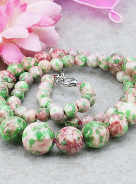 油菜花圆珠雨花石塔链女绿项链