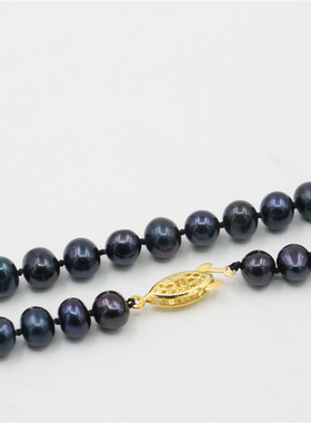 油菜花淡水珍珠近圆女黑色项链