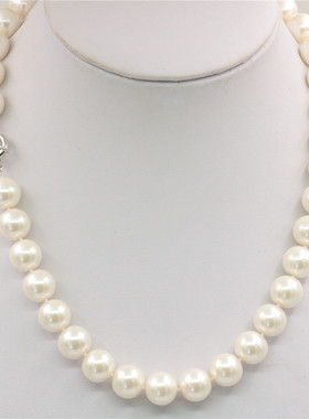 油菜花玻璃珍珠圆珠女米白色项链