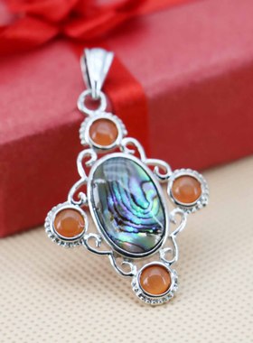 菱形花边拼接鲍鱼贝玉髓幻彩吊坠