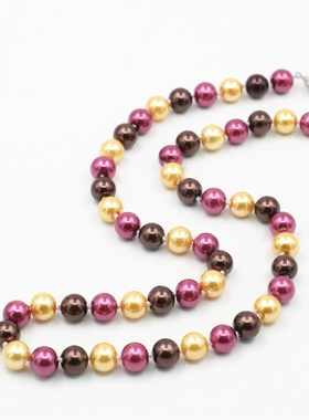 红金棕珍珠项链手工串特色毛衣链