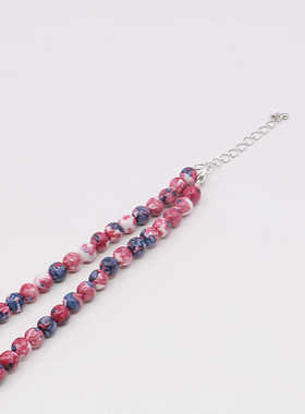 玫红色项链油菜花雨花石天然圆女