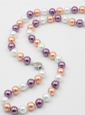 油菜花玻璃珍珠圆珠女混色项链