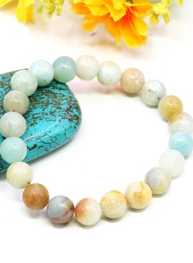 浅蓝色亚马逊石圆珠手链天然玉石