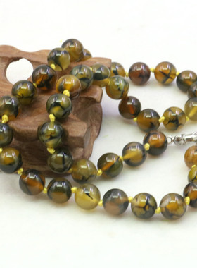 油菜花玛瑙宝石圆珠女黄棕色项链