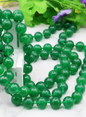 菠菜绿玉髓佛珠多层项链送妈妈