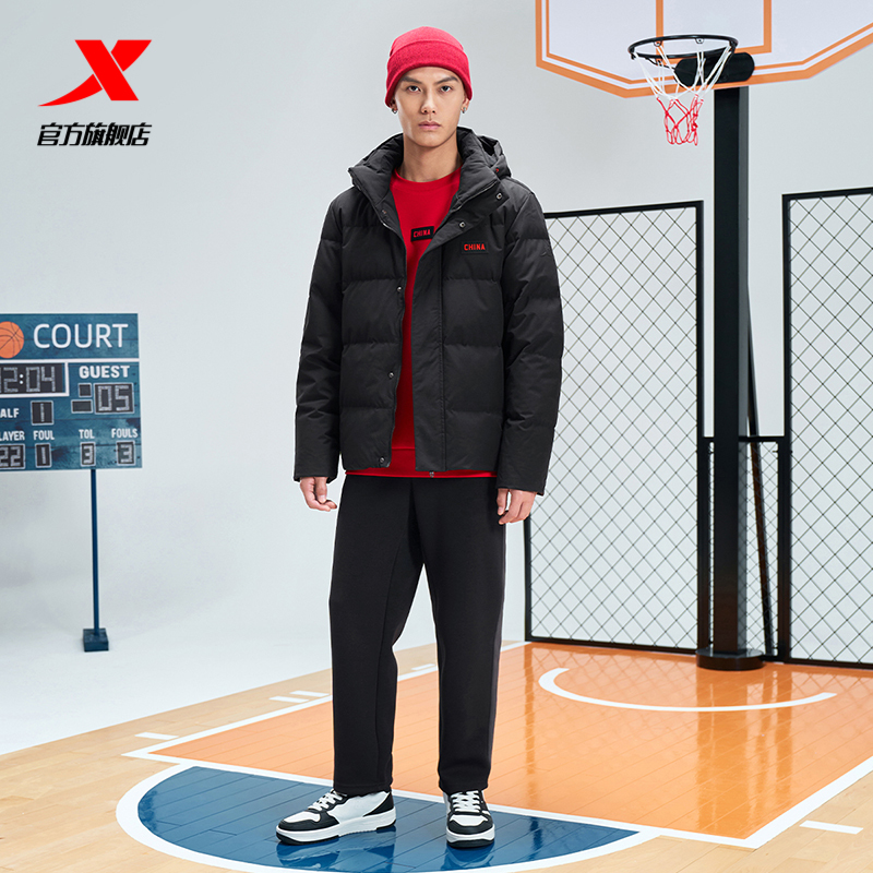 特步运动羽绒服男款秋冬新款羽绒衣加绒加厚保暖外套羽绒服上衣男 - 图1