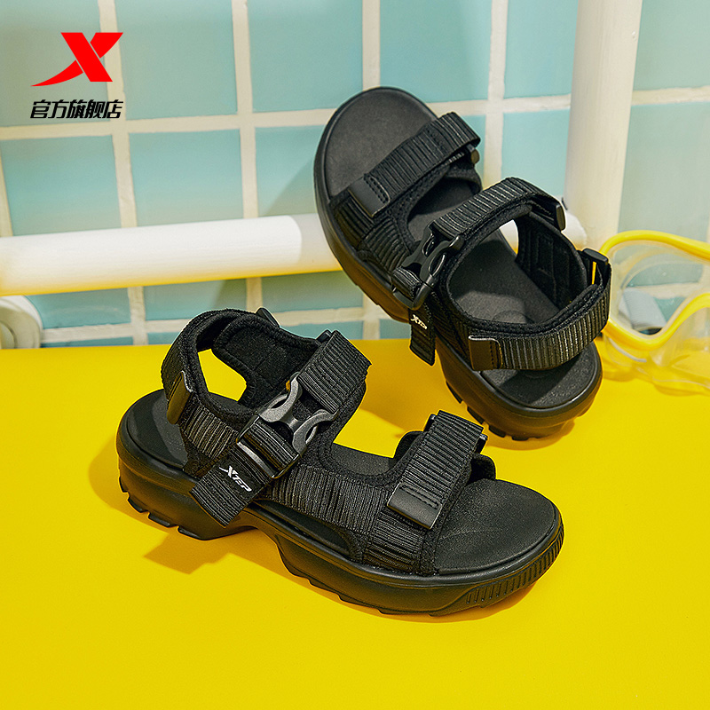 特步服饰旗舰店特步运动凉鞋女秋季新款户外魔术贴沙滩鞋平底休闲凉拖鞋女3