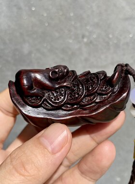大红酸枝木雕挂件腰缠万贯装饰品红木挂饰夜夜数钱车挂饰品手把件