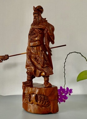 大号木雕关二爷武财神关公神像摆件家居客厅办公室实木装饰工艺品