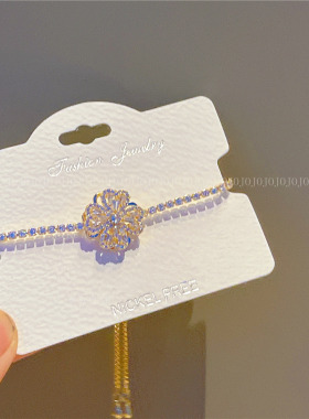 电镀14K金旋转花朵手链2023年小众抽拉绳花朵手绳气质饰品J446