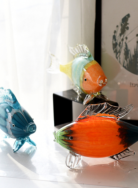 外贸出口琉璃鱼装饰摆件欧式家居装饰品玻璃本色轻奢礼品