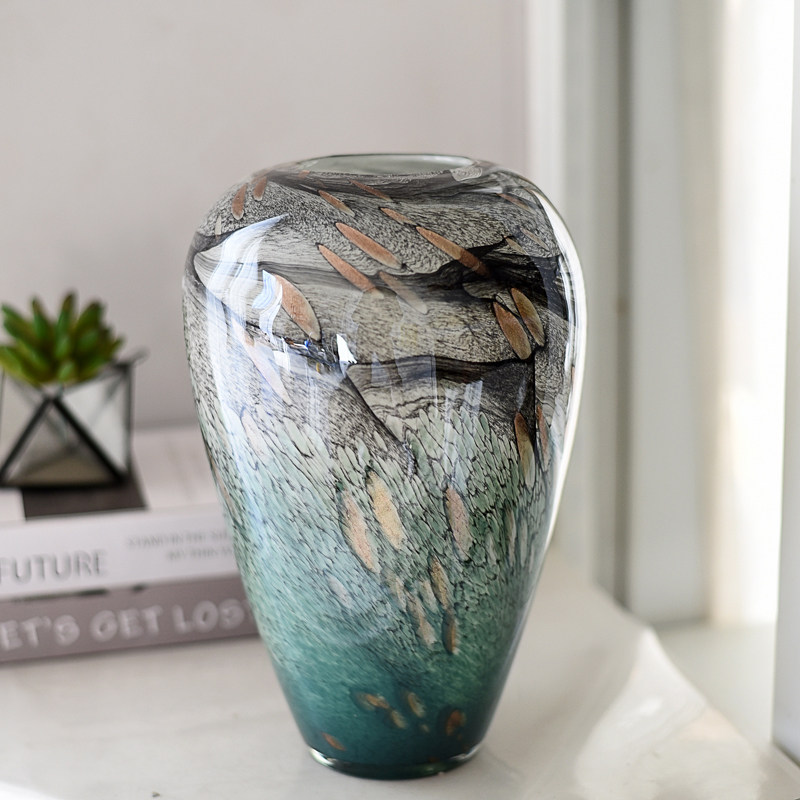 现代轻奢水墨画琉璃花瓶艺术摆件玄关餐桌装饰客厅插花花器样板间,淘宝优惠券,粉丝福利购,淘宝优惠卷