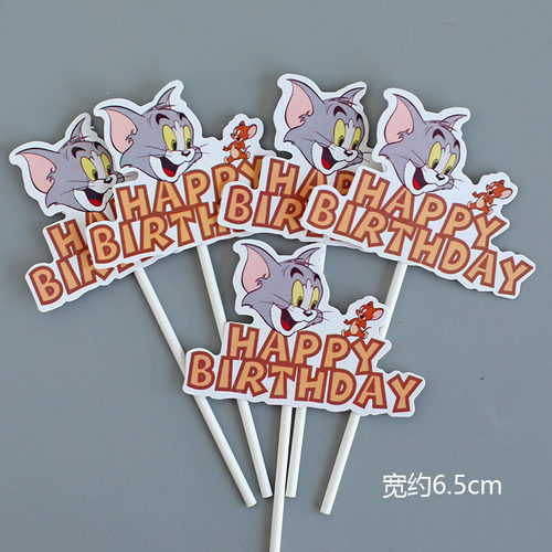 烘焙蛋糕装饰猫和老鼠摆件儿童动漫宝宝生日甜品台布置插件插牌 - 图2