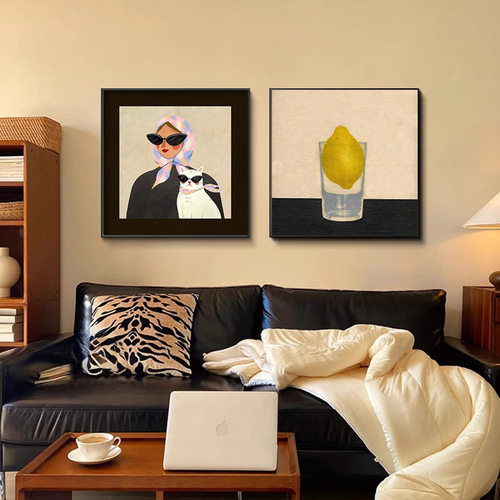 女人与猫中古风客厅装饰画小众艺术餐厅组合壁画法式复古卧室挂画 - 图2