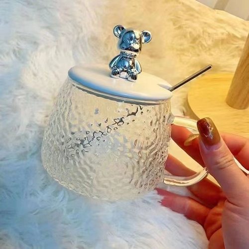 日式卡通熊玻璃杯网红爆款水杯带把手茶杯早餐学生女咖啡牛奶杯子-图0