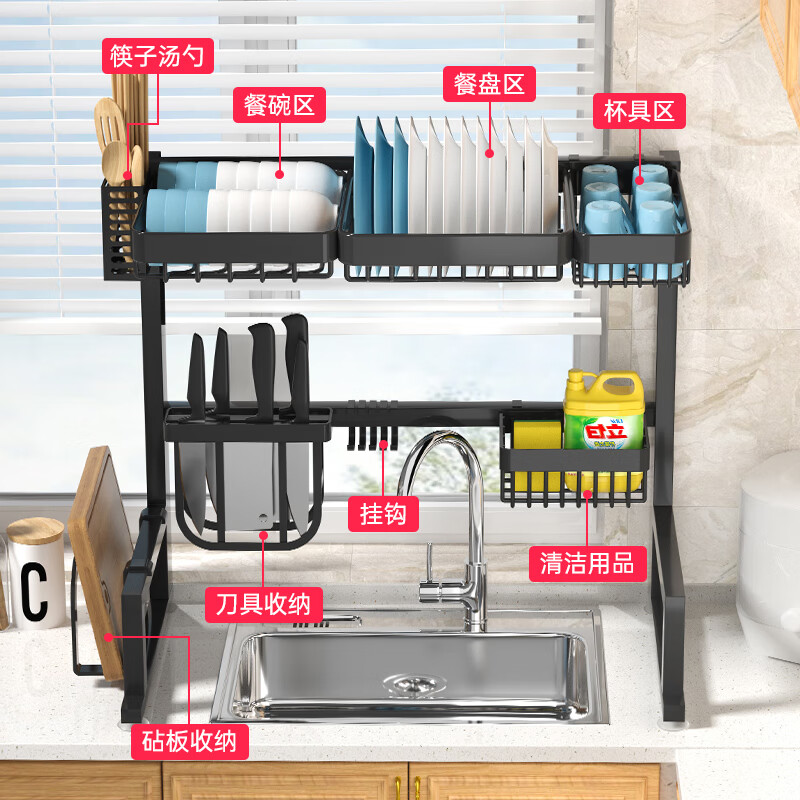 不锈钢水槽沥水架双水槽放碗架沥水碗碟盘收纳架厨房置物架 - 图0