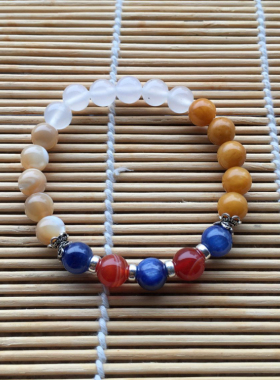 天然紫冰银镶嵌蓝绒晶饰品 须伦红蚕石橘子石云海石手链
