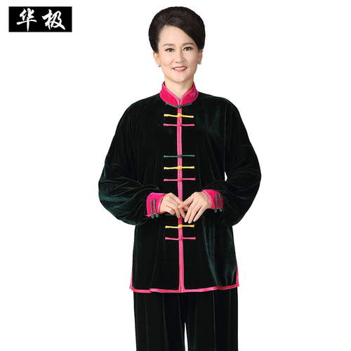 华极太极服金丝绒加厚男秋冬季新款彩扣服装女款武术服表演服 - 图3