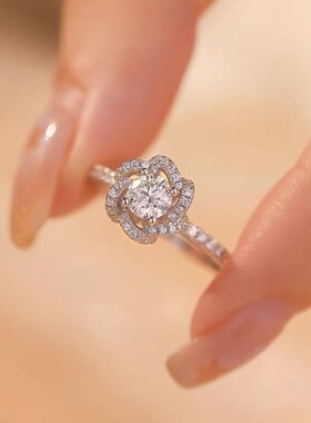 满钻玫瑰花戒指女士轻奢小众设计感时尚气质开口可调节结婚求婚戒