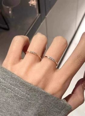 925银简约闪钻戒指女小众设计精致轻奢高级感百搭素圈食指戒指