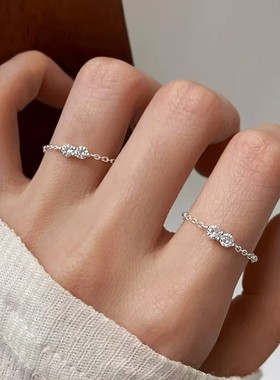 925纯银锆石戒指小众设计高级感尾戒闭口戒女素圈食指戒