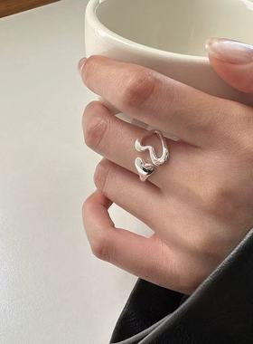 925银镂空爱心戒指女2025年新款时尚个性小众设计心形指环戒