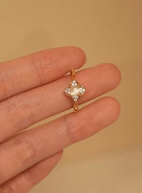 925纯银法式轻奢闪耀精致高级感百搭复古温柔猫眼石开口戒指