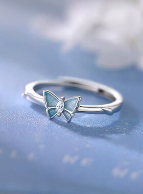 925纯银蝴蝶戒指小众轻奢女素圈食指戒设计高级感开口戒