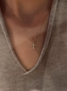 925银金色双十字架吊坠项链女款爆闪精致简约百搭高级感小众锁