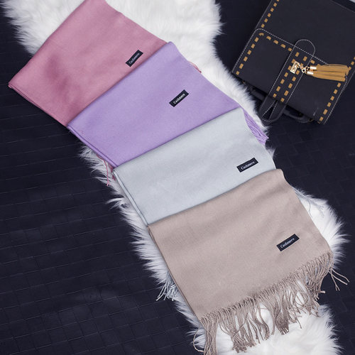 2025春秋款仿羊绒围巾女韩版百搭纯色长款流苏披肩围巾两用女学生 - 图0