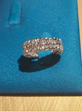 925纯银镀18K金素金镭射素圈戒指蹦迪记忆弹簧戒圈可调节活口叠戴