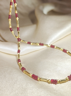 本命年鸽血红宝石红绳手链925银镀18K金项链锁骨链礼物送女友吉祥