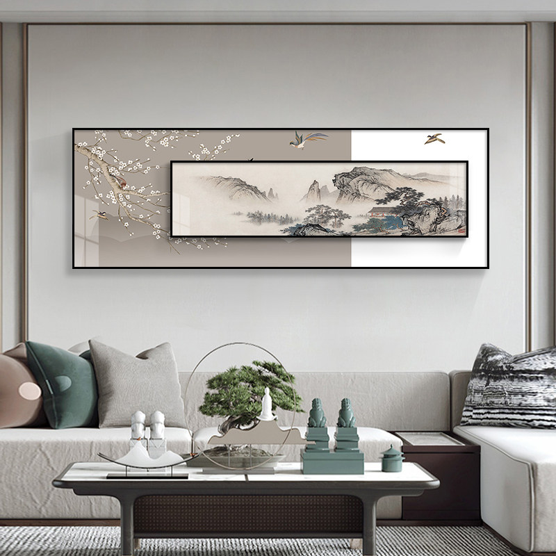 新中式客厅沙发背景墙装饰画墙面山水画客厅挂画望云楼墙壁装饰画