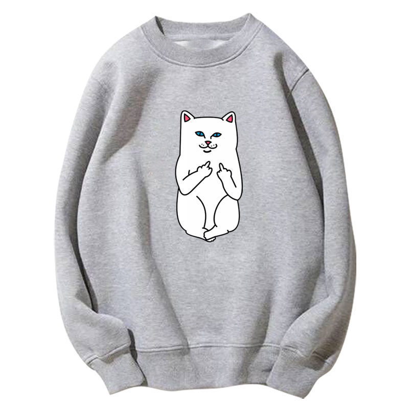 贱猫竖中指日版潮牌欧美秋季猫卫衣 韩督卫衣