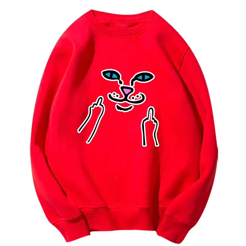 贱猫竖中指日版潮牌欧美秋季猫卫衣 韩督卫衣