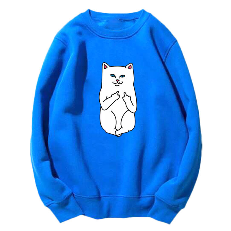 贱猫竖中指日版潮牌欧美秋季猫卫衣 韩督卫衣