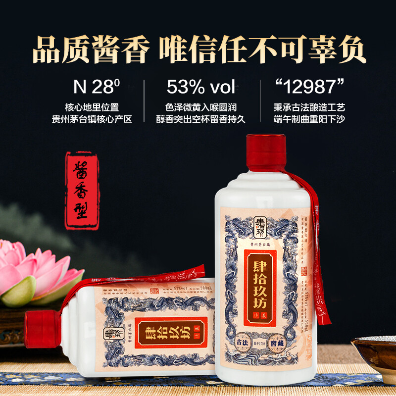 肆拾玖坊侠义酒酱香型白酒53度纯粮坤沙2019年老酒2瓶木箱装-图1