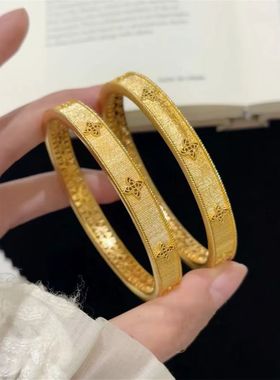 足金999水贝四叶窗花古法黄金手镯手链女版时尚送女友2025新款