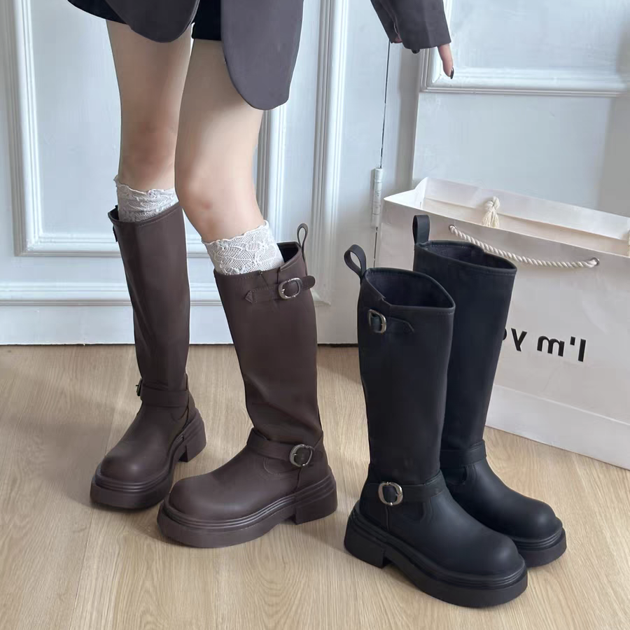 厚底长筒靴女2025秋冬新款增高显瘦美拉德长靴不过膝小个子高筒靴 - 图3
