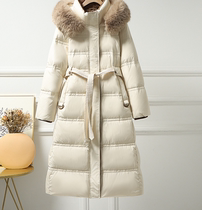 Over Knee Gross Fur Collar 2023 Winter Dress New down jacket Thickened Fashion Small Sub White Duck Suede Jacket Woman