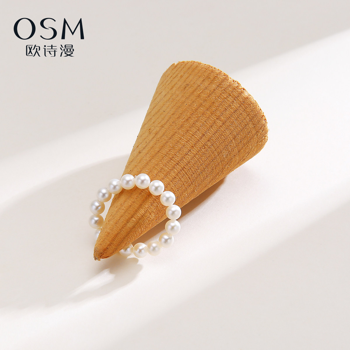 Oshiman Jewelry Freshwater Nucleated Pearl Ring Full Bead Design Elastic Cord Versatile Women's Gift Box Packaging Short Light